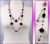 Halskette Perlen Modeschmuck Lila Silber Lang #024